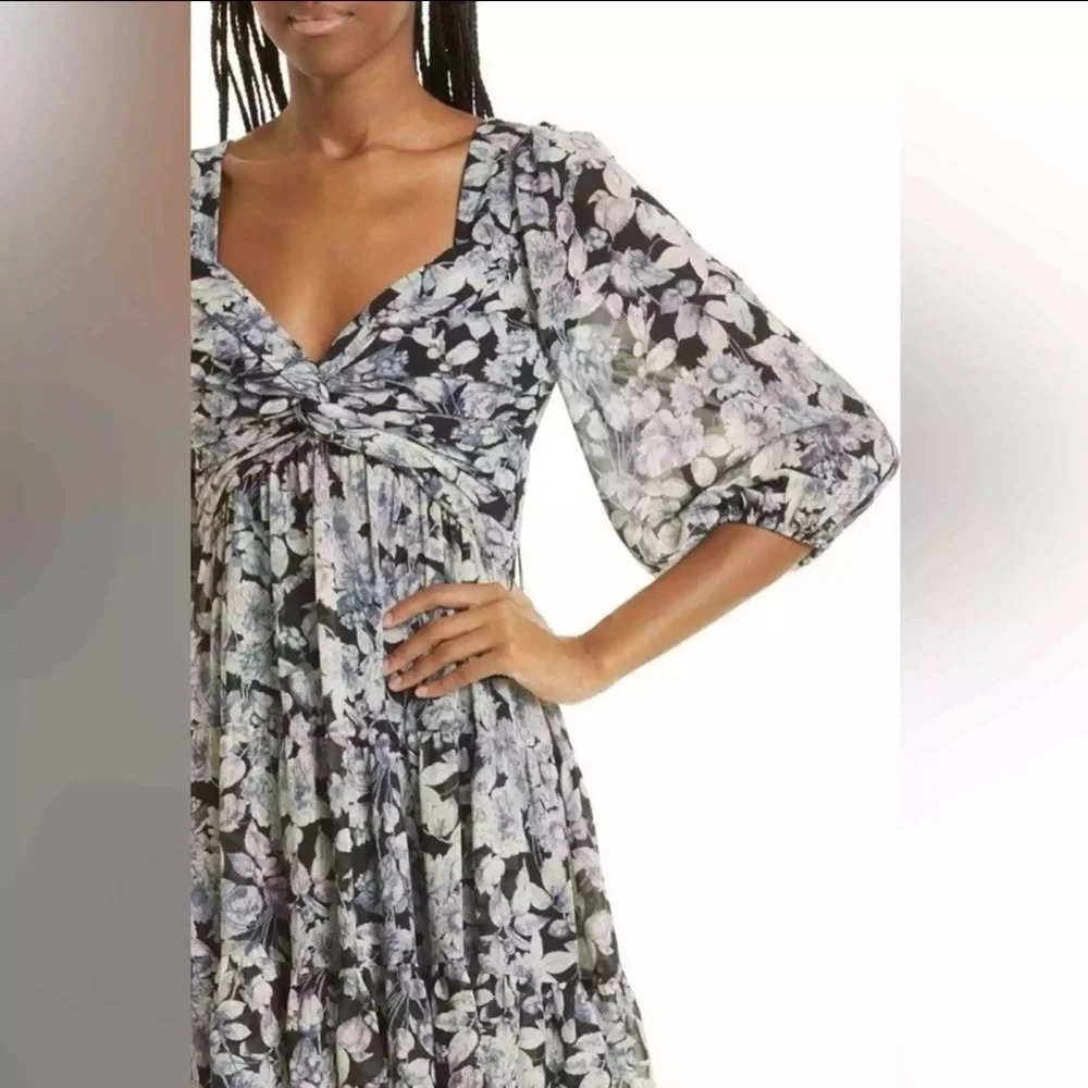 Cinq à Sept NWOT 'Harlie' Floral Tiered Mini Dress Slate Multi Women 0 Feminine